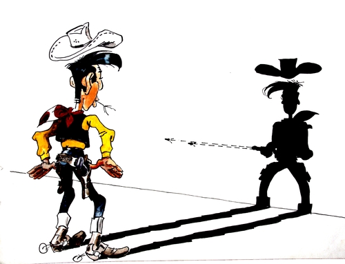 Cartoon: Fast Shadow! (medium) by ARTito tagged luke,funny,childhood,comic,shot,shooting,western,lucky,shadow,cowboy