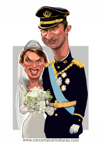 Cartoon: Letizia and Felipe (medium) by carcoma tagged letizia,felipe,boda,wedding,groom,bride,borbon,familia,espana,spain,real,pareja