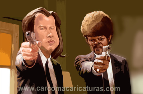 Cartoon: Pulp Fiction (medium) by carcoma tagged caricature,humor,caricatura,cine,pelicula,film,travolta,jackson,tarantino