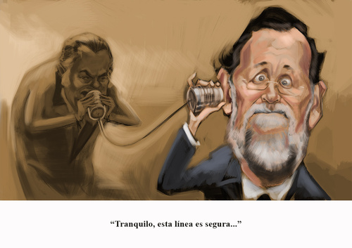 Cartoon: This line is secure (medium) by carcoma tagged ruz,rajoy,barcenas,sobres,corrupcion,pp,politics,politica,gurtel,spain