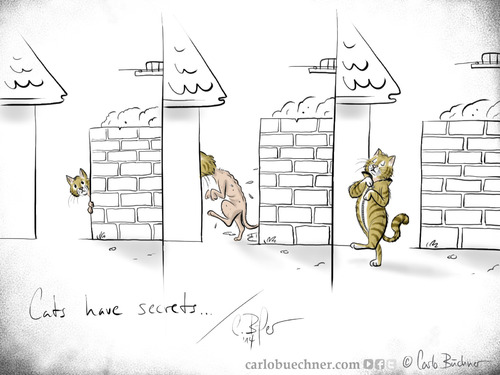 Cartoon: Cats have secrets (medium) by Carlo Büchner tagged cat,cats,katze,katzen,kater,tiger,hauskatze,haustier,geheimnisse,fell,nackt,haare,wasser,schwimmen,carlo,büchner,arts,cartoonist,funny,humor,zeichnung