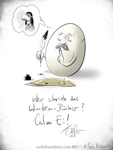 Cartoon: Das leise Ei Karl May (medium) by Carlo Büchner tagged karl,may,2015,winnetou,old,shatterhand,indianer,lex,barker,pierre,brice,autor,ei,leise,schreiben,carlo,büchner,arts,ray,satire,cartoon,joke,parodie,wortspiel