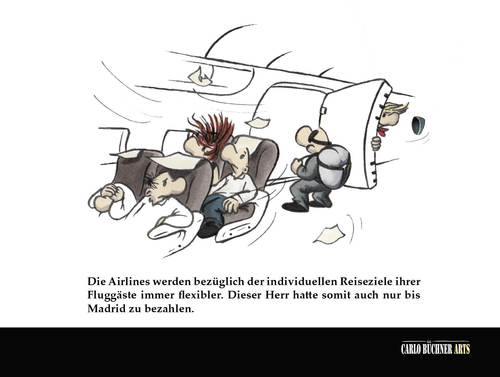 Cartoon: Flexible Reiseziele (medium) by Carlo Büchner tagged flugzeug,reise,ziel,flexibel,fallschirm,sprung,passagier,carlo,büchner,arts