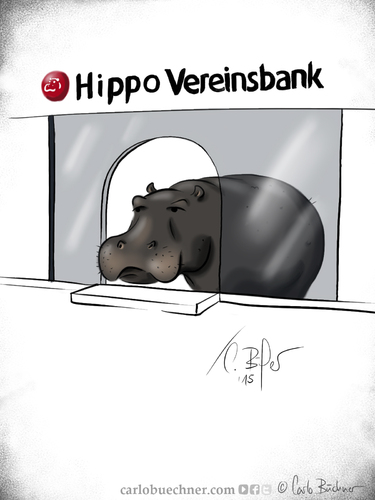 Cartoon: HippoVereinsbank (medium) by Carlo Büchner tagged hippo,happy,nilpferd,flusspferd,bank,hypo,vereinsbank,tier,animal,money,2015,carlo,büchner,ray,kalauer,wortspiel,cartoon,gag,humor,joke