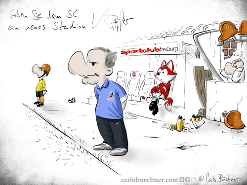 Cartoon: JA zum SC (medium) by Carlo Büchner tagged sc,freiburg,stadion,debatte,2014,2015,wolfswinkel,schwarzwald,dreisamstadion,streich,bundesliga,fußball,sport,club,ja,zukunft,carlo,büchner,arts,ray,fuchs,bau,abstimmung,bürgerentscheid,februar