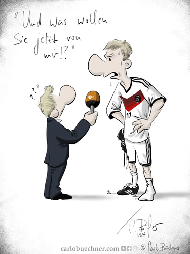 Cartoon: Mertesacker im Interview (medium) by Carlo Büchner tagged wm2014,carlo,büchner,arts,deutschland,interview,sieg,mannschaft,satire,cartoon,zeichnung,comic,humor,spaß,fun,boris,buechler,zdf,achtelfinale,viertelfinale,mertesacker,parody,brasilien,südamerik,algerien,geralg