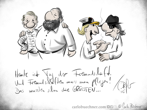 Cartoon: Tag der Freundschaft 2015 (medium) by Carlo Büchner tagged udo,lindenberg,otto,waalkes,bud,spencer,terence,hill,tag,der,freundschaft,2015,friends,buddy,friendship,love,peace,satire,cartoon,humor,statement,zeichnung,carlo,büchner,arts,ray