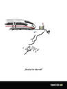 Cartoon: Take-off (small) by Carlo Büchner tagged take,off,startklar,start,flugzeug,zug,bahn,ice,klippe,schlucht,abhang,absperrung,stopp,schild,fliegen,sturz,stürzen,höhe,berg,fahrt,reisen,carlo,büchner,arts