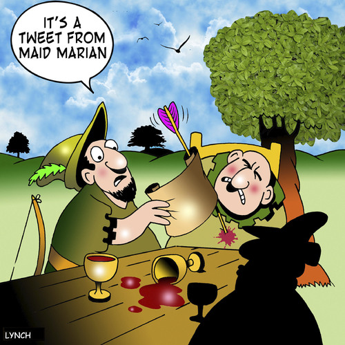 Cartoon: A tweet from Maid Marian (medium) by toons tagged robin,hood,sherwood,forest,archery,twitter,tweeting,messaging,history,merry,men,robin,hood,sherwood,forest,archery,twitter,tweeting,messaging,history,merry,men