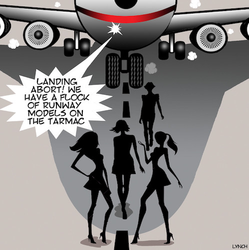 Cartoon: Aborted landing (medium) by toons tagged catwalk,models,runway,aviation,landing,abort,airport,emergency,crash,female,supermodel,fashion,catwalk,models,runway,aviation,landing,abort,airport,emergency,crash,female,supermodel,fashion