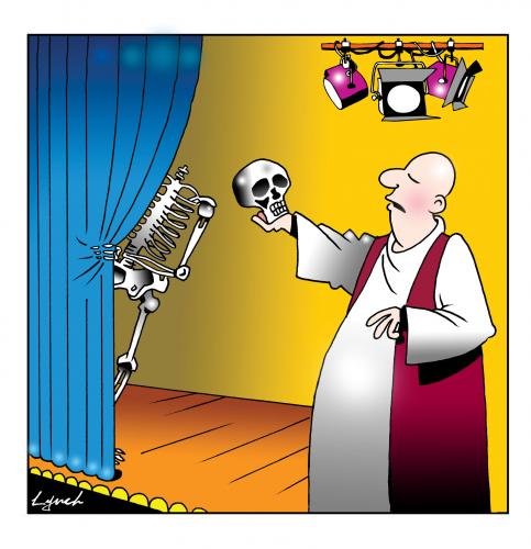 Cartoon: alas poor Yorick (medium) by toons tagged hamlet,shakespeare,yorick,theartre,plays,alas,poor,skeleton,actors,stage,play