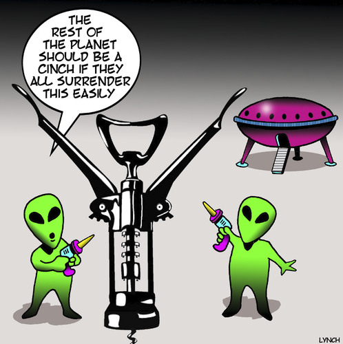 Cartoon: Aliens cartoon (medium) by toons tagged aliens,corkscrew,wine,flying,saucers,extra,terrestrial,world,domination,aliens,corkscrew,wine,flying,saucers,extra,terrestrial,world,domination