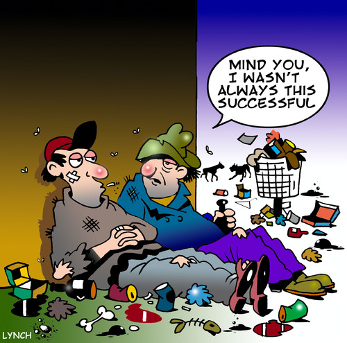 Cartoon: always this successful (medium) by toons tagged success,successful,begger,hobo,drunk,drinking,broke,bankrupt,money,self,esteem