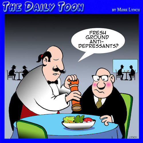 Cartoon: Antidepressants (medium) by toons tagged waiters,cracked,pepper,antidepressant,waiters,cracked,pepper,antidepressant