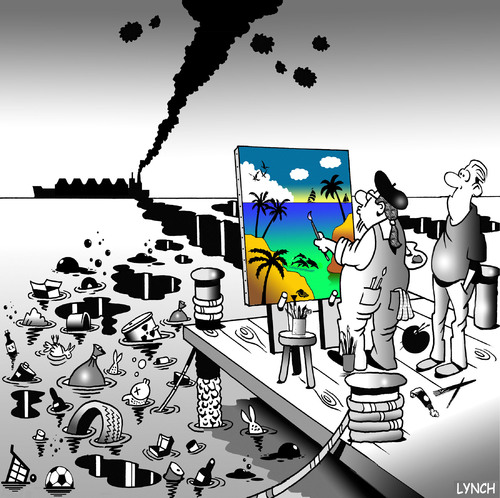 Cartoon: Artistic licence (medium) by toons tagged art,artistic,licence,pollution,ecology,oil,spill,gallery,artist,view,global,warming,garbage,pallete,painting,critic