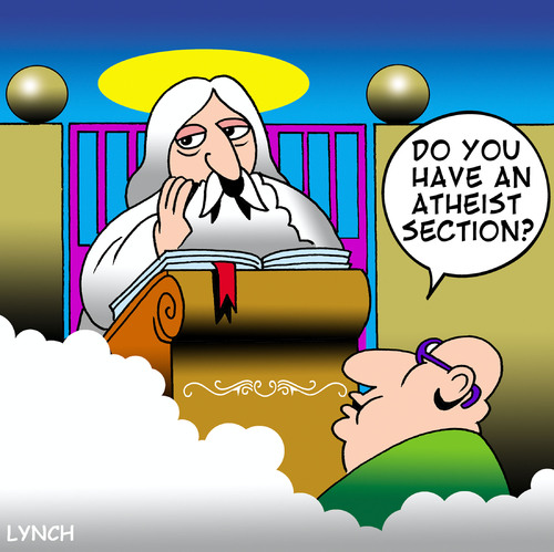 Cartoon: Atheist section (medium) by toons tagged atheist,atheism,god,heaven,hell,afterlife,religion