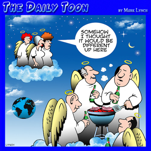 Cartoon: BBQ (medium) by toons tagged barbecue,food,heaven,men,typical,man,angels,sausages,wurst,barbecue,food,heaven,men,typical,man,angels,sausages,wurst