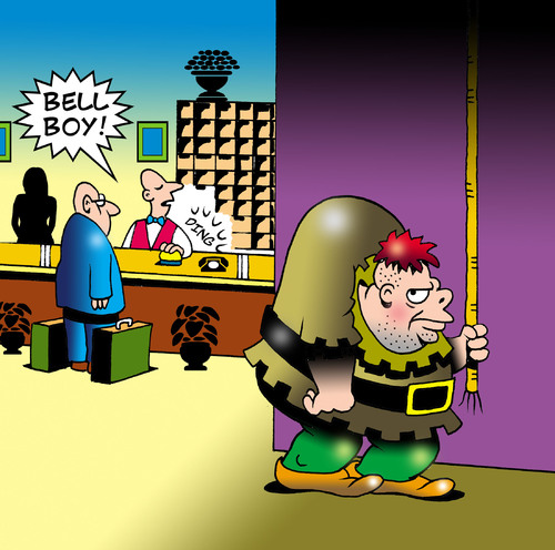 Cartoon: Bell boy (medium) by toons tagged the,hunchback,of,notre,dame,bell,boy,baggage,suitcase,customer,ringer,france,church,hotel,reception,room,service