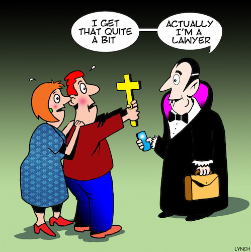 Cartoon: Bloodsucker (medium) by toons tagged lawyers,vampires,bloodsucker,crucifix,lawyers,vampires,bloodsucker,crucifix
