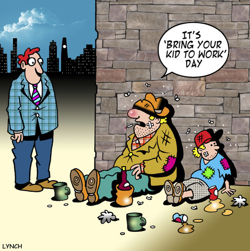 Cartoon: Bring your kid to work day (medium) by toons tagged tramps,beggers,school