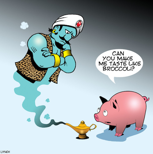 Cartoon: Broccoli (medium) by toons tagged genie,in,bottle,pigs,vegetables,broccoli,three,wishes,animals,genie,in,bottle,pigs,vegetables,broccoli,three,wishes,animals