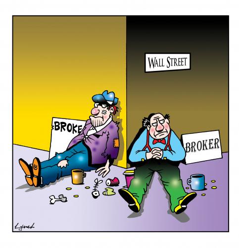 Cartoon: broker (medium) by toons tagged recession,depression,slowdown,bankrupcy,booming,business,signwriters,shops
