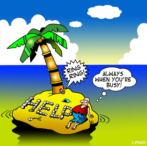 Cartoon: busy (medium) by toons tagged desert,island,mobile,phone,busy