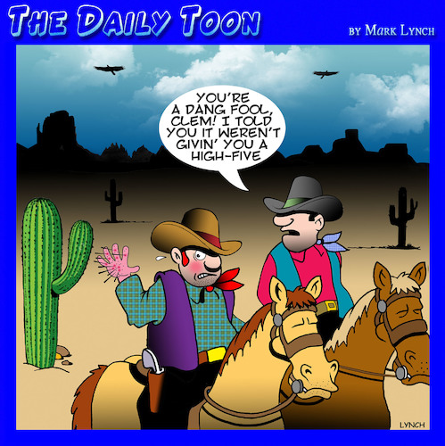 Cartoon: Cactus pricks (medium) by toons tagged high,five,cactus,cacti,cowboys,high,five,cactus,cacti,cowboys