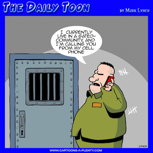 Cartoon: Cell phone (medium) by toons tagged gated,community,cell,phones,prison,prisoners,gated,community,cell,phones,prison,prisoners
