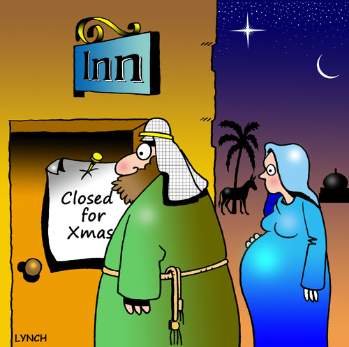 Cartoon: Closed for Xmas (medium) by toons tagged christmas,xmas,bethleham,religion,jesus,god,mary,and,joseph,three,wise,men,inn,hotel,accomodation,rooms,donkey,stars,birth,babies,imaculate,conception