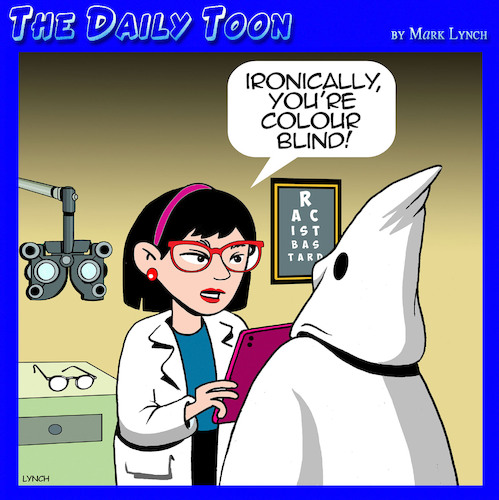 Cartoon: Color blind (medium) by toons tagged kkk,optometrist,needs,glasses,color,blindness,racists,kkk,optometrist,needs,glasses,color,blindness,racists