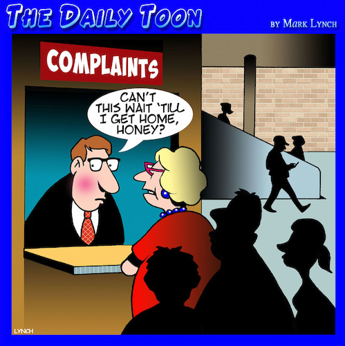Cartoon: Complaints desk (medium) by toons tagged complaints,complaining,wife,shopping,mall,arguments,dissatisfied,complaints,complaining,wife,shopping,mall,arguments,dissatisfied