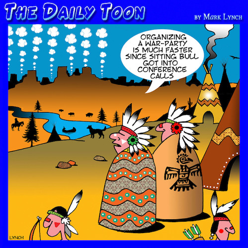 Cartoon: Conference call (medium) by toons tagged smoke,signals,conference,call,war,party,sitting,bull,american,indians,smoke,signals,conference,call,war,party,sitting,bull,american,indians