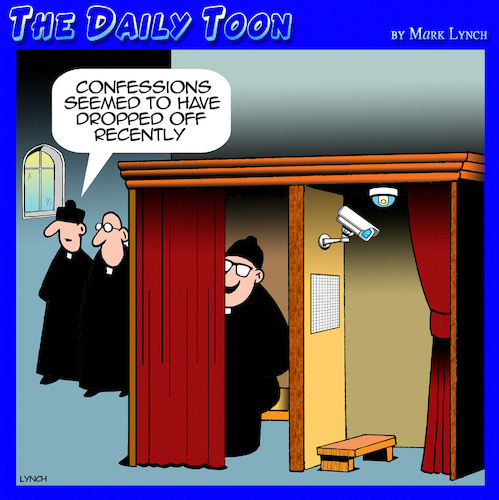 Cartoon: Confessional booth (medium) by toons tagged sins,security,cameras,confession,priests,sins,security,cameras,confession,priests