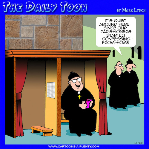 Cartoon: Confessions (medium) by toons tagged confessional,work,from,home,priests,confessional,work,from,home,priests