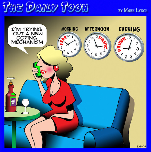 Cartoon: Covid 19 clock (medium) by toons tagged coronavirus,panic,drunk,coronavirus,panic,drunk