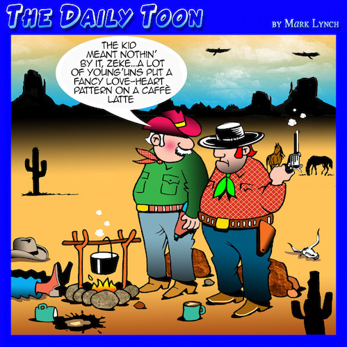 Cartoon: Cowboy Barista (medium) by toons tagged cowboys,coffee,barista,foam,designs,on,latte,cowboys,coffee,barista,foam,designs,on,latte