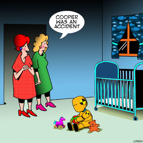 Cartoon: Crash test dummy (medium) by toons tagged babies,crash,test,dummy,nursery,unwanted,pregnancy,car,children,babies,crash,test,dummy,nursery,unwanted,pregnancy,car,children