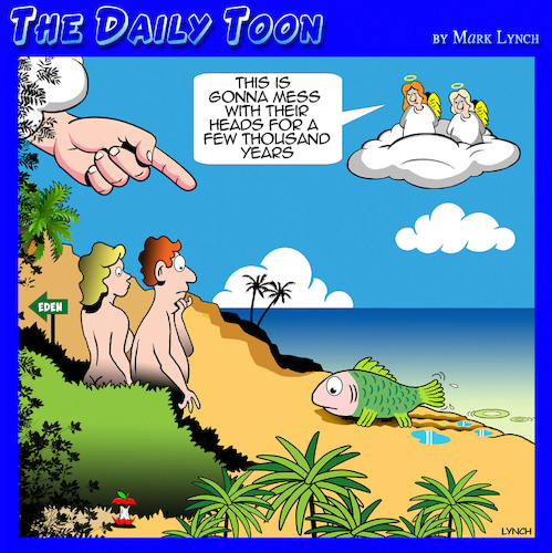 Cartoon: Creation vs evolution (medium) by toons tagged garden,of,eden,angels,evolution,bible,god,garden,of,eden,angels,evolution,bible,god