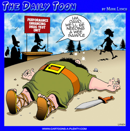 Cartoon: David and Goliath (medium) by toons tagged drug,testing,david,vs,goliath,drug,testing,david,vs,goliath