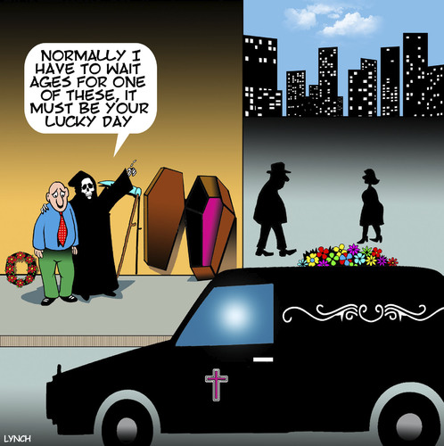 Cartoon: Death hails a taxi (medium) by toons tagged hearse,angel,of,death,uber,taxi,lucky,day,hearse,angel,of,death,uber,taxi,lucky,day