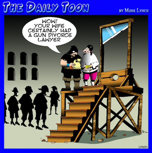 Cartoon: Divorce lawyers (medium) by toons tagged guillotine,capital,punishment,divorce,lawyers,marriage,breakup,guillotine,capital,punishment,divorce,lawyers,marriage,breakup