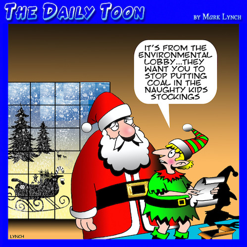 Cartoon: Environmental lobby (medium) by toons tagged santa,coal,christmas,lump,of,in,stocking,naughty,children,santas,elves,santa,coal,christmas,lump,of,in,stocking,naughty,children,santas,elves