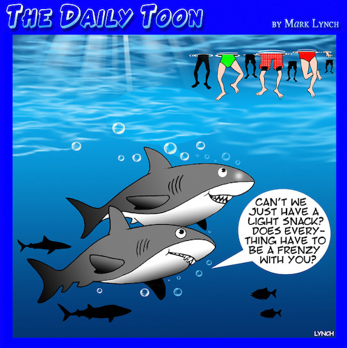 Cartoon: Fedding frenzy (medium) by toons tagged sharks,snacking,glutton,feeding,sharks,snacking,glutton,feeding