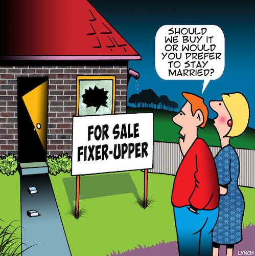 Cartoon: Fixer upper (medium) by toons tagged house,sales,real,estate,fixer,upper,renovators,delight,home,buyers,newly,weds,house,sales,real,estate,fixer,upper,renovators,delight,home,buyers,newly,weds