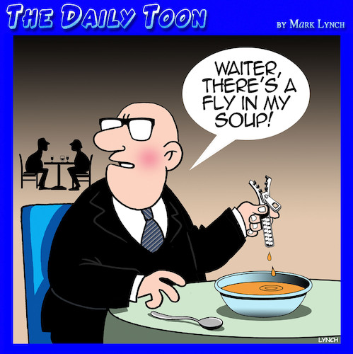Cartoon: Fly in my soup (medium) by toons tagged flies,soup,du,jour,mans,fly,flies,soup,du,jour,mans,fly