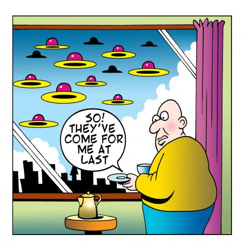 Cartoon: flying saucers (medium) by toons tagged flying,saucers,space,tea,drinking,aliens,coffee,ship