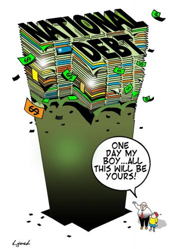 Cartoon: future debt (medium) by toons tagged debt,recession,money,future,generations,government