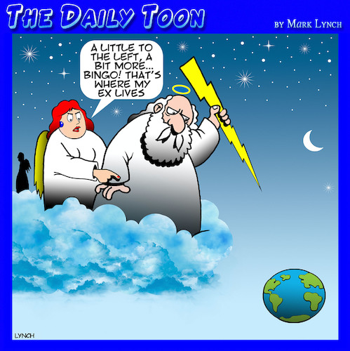 Cartoon: God throwing lightning bolt (medium) by toons tagged lightning,ex,wife,lightning,ex,wife