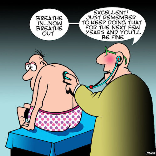Cartoon: Good medical advice (medium) by toons tagged breathing,medical,check,up,good,advice,ageing,breathing,medical,check,up,good,advice,ageing